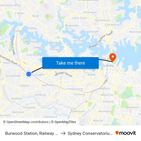 Burwood Station, Railway Pde, Stand C to Sydney Conservatorium of Music map