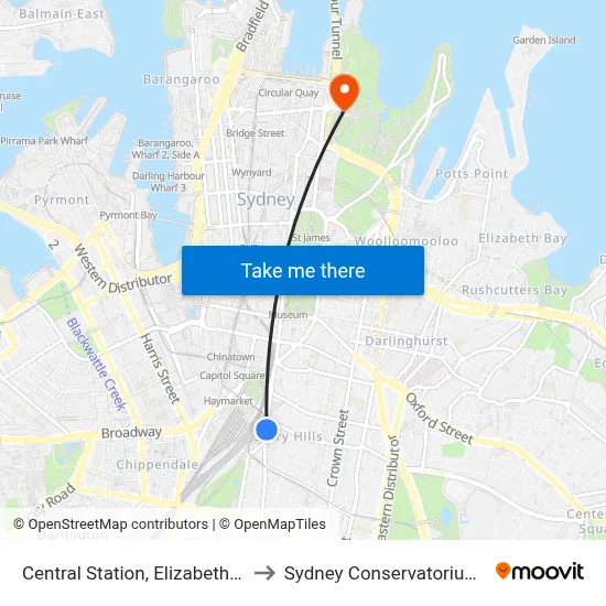 Central Station, Elizabeth St, Stand E to Sydney Conservatorium of Music map