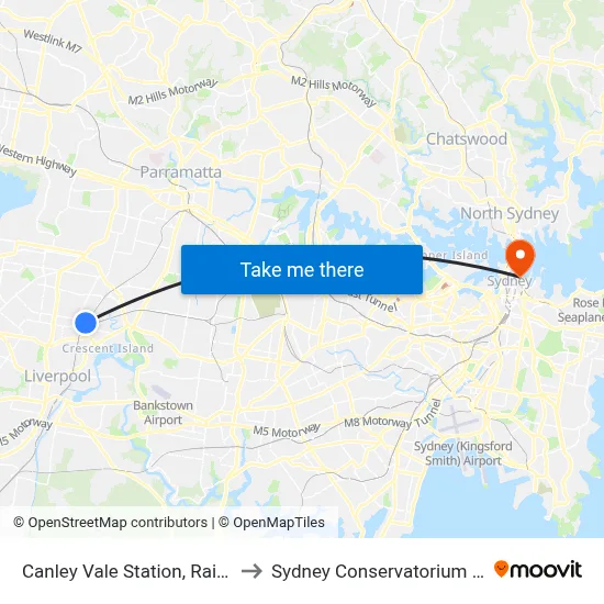 Canley Vale Station, Railway Pde to Sydney Conservatorium of Music map