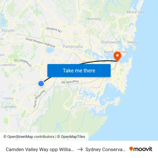 Camden Valley Way opp William Carey Christian School to Sydney Conservatorium of Music map