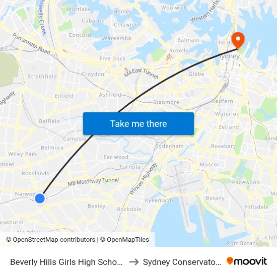 Beverly Hills Girls High School, King Georges Rd to Sydney Conservatorium of Music map
