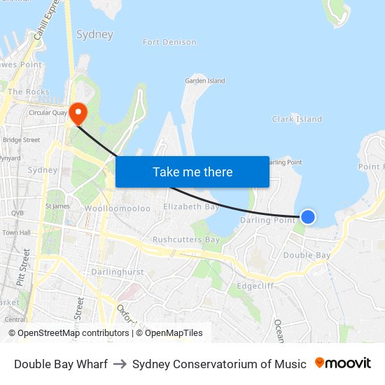 Double Bay Wharf to Sydney Conservatorium of Music map
