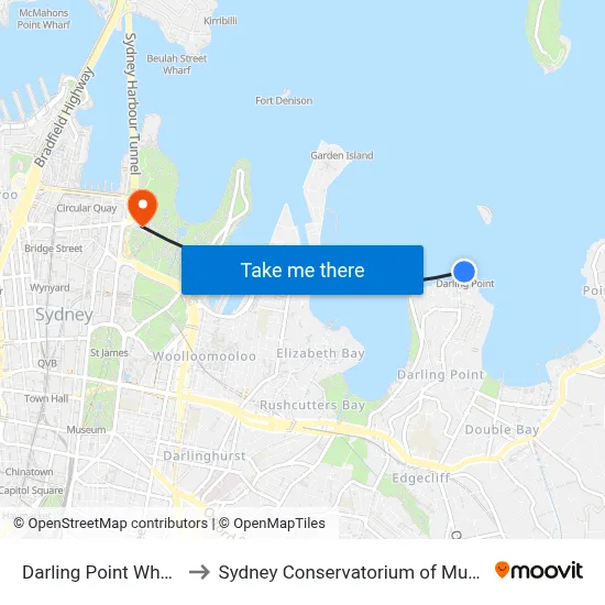 Darling Point Wharf to Sydney Conservatorium of Music map