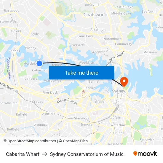 Cabarita Wharf to Sydney Conservatorium of Music map