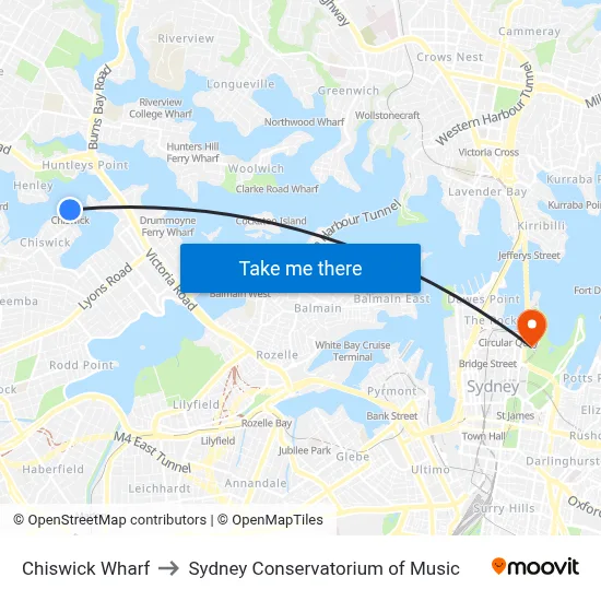 Chiswick Wharf to Sydney Conservatorium of Music map