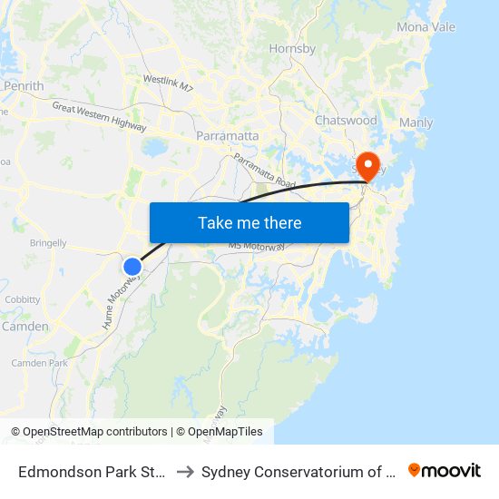 Edmondson Park Station to Sydney Conservatorium of Music map