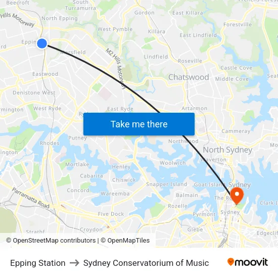 Epping Station to Sydney Conservatorium of Music map