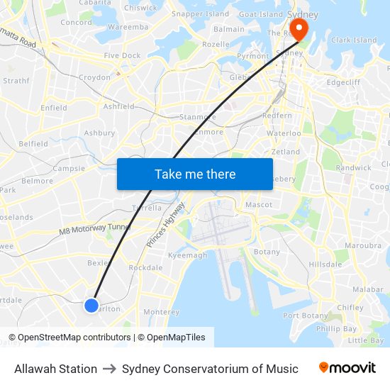Allawah Station to Sydney Conservatorium of Music map