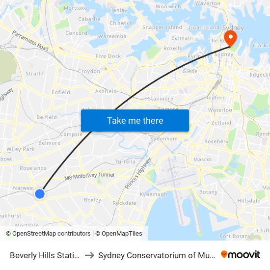 Beverly Hills Station to Sydney Conservatorium of Music map