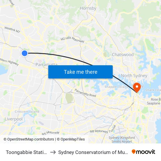 Toongabbie Station to Sydney Conservatorium of Music map