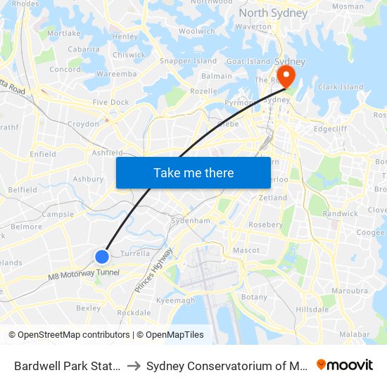 Bardwell Park Station to Sydney Conservatorium of Music map