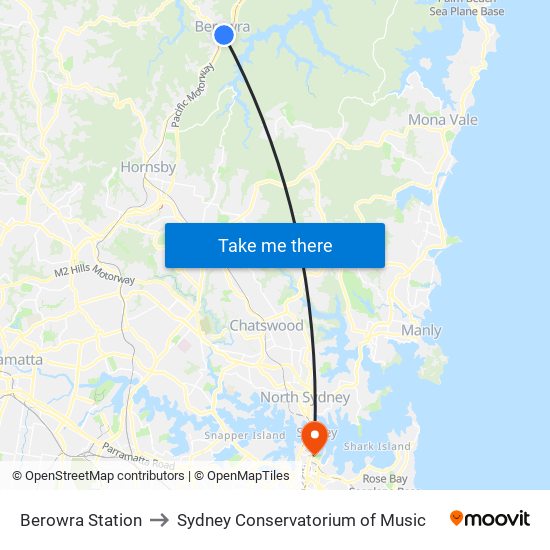 Berowra Station to Sydney Conservatorium of Music map