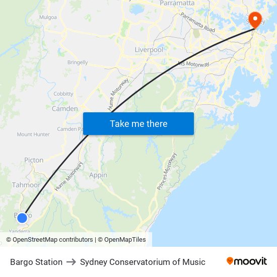 Bargo Station to Sydney Conservatorium of Music map