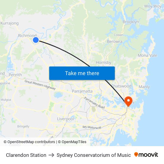 Clarendon Station to Sydney Conservatorium of Music map