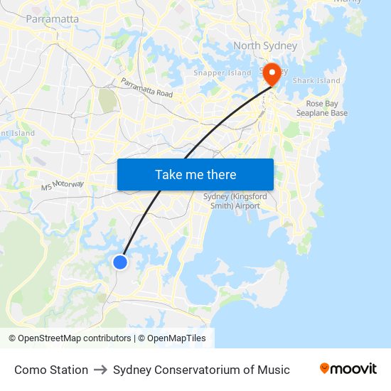 Como Station to Sydney Conservatorium of Music map
