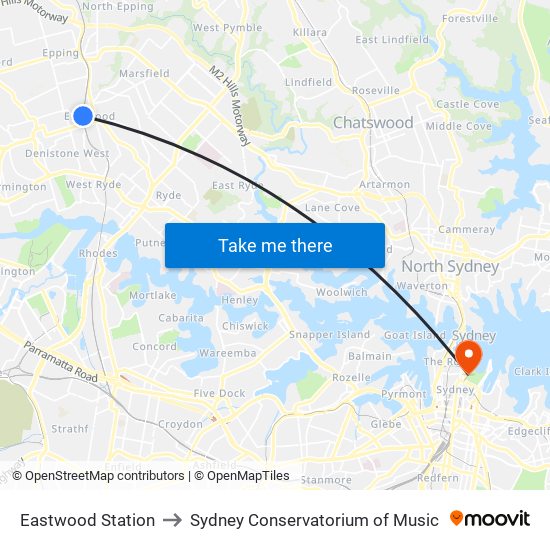 Eastwood Station to Sydney Conservatorium of Music map