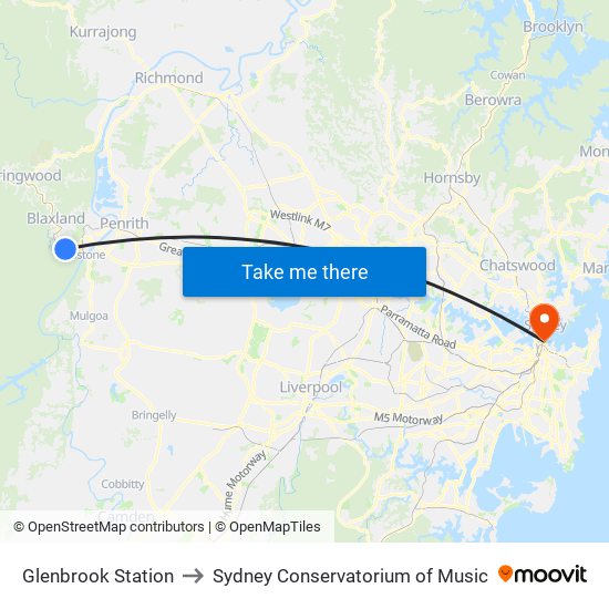 Glenbrook Station to Sydney Conservatorium of Music map