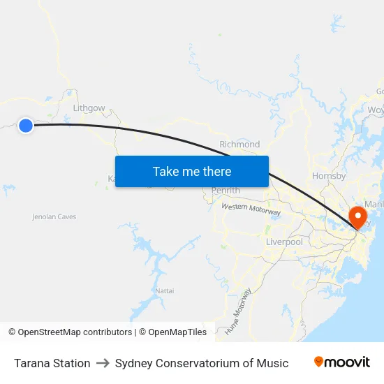Tarana Station to Sydney Conservatorium of Music map