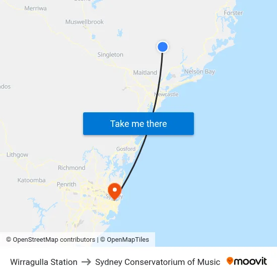 Wirragulla Station to Sydney Conservatorium of Music map