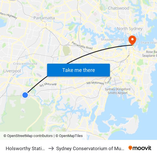 Holsworthy Station to Sydney Conservatorium of Music map