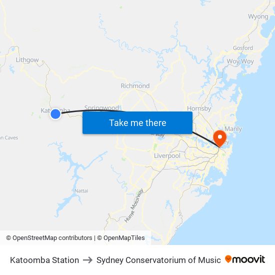 Katoomba Station to Sydney Conservatorium of Music map