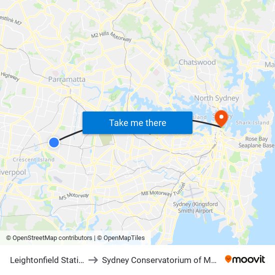 Leightonfield Station to Sydney Conservatorium of Music map