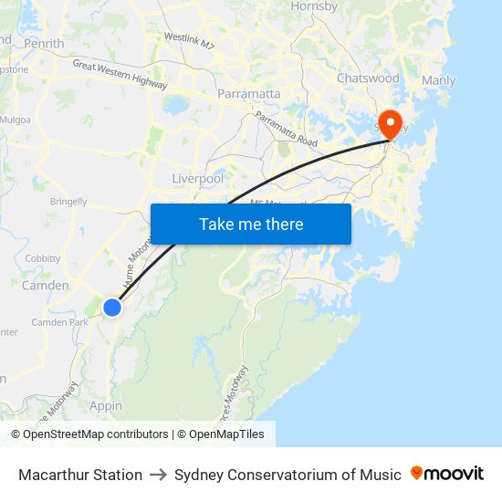 Macarthur Station to Sydney Conservatorium of Music map