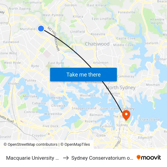 Macquarie University Station to Sydney Conservatorium of Music map