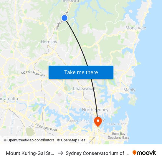 Mount Kuring-Gai Station to Sydney Conservatorium of Music map