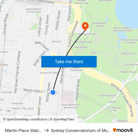 Martin Place Station to Sydney Conservatorium of Music map