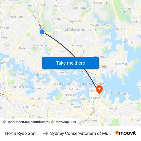 North Ryde Station to Sydney Conservatorium of Music map