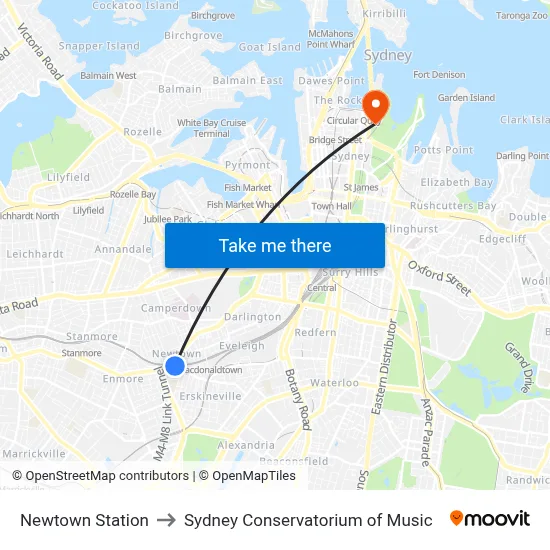 Newtown Station to Sydney Conservatorium of Music map