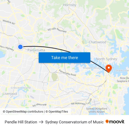 Pendle Hill Station to Sydney Conservatorium of Music map