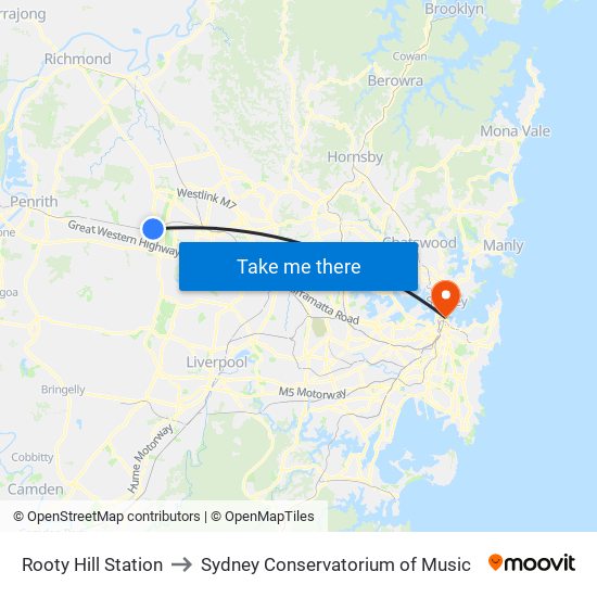 Rooty Hill Station to Sydney Conservatorium of Music map