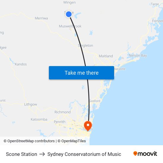 Scone Station to Sydney Conservatorium of Music map