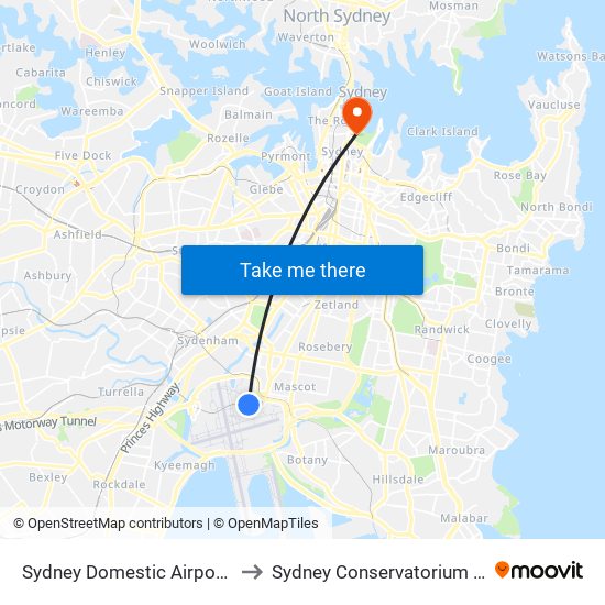 Sydney Domestic Airport Station to Sydney Conservatorium of Music map