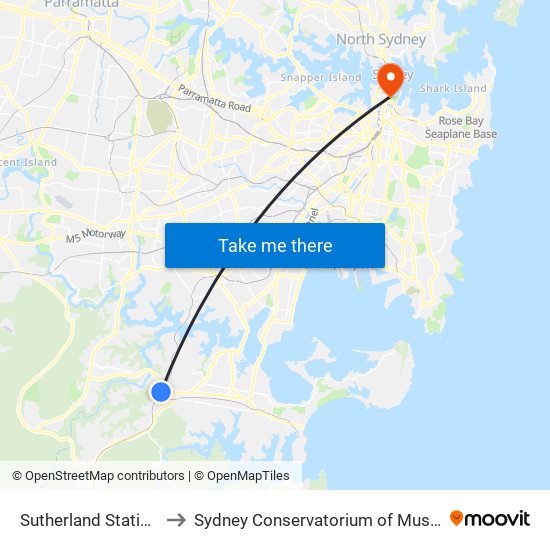 Sutherland Station to Sydney Conservatorium of Music map