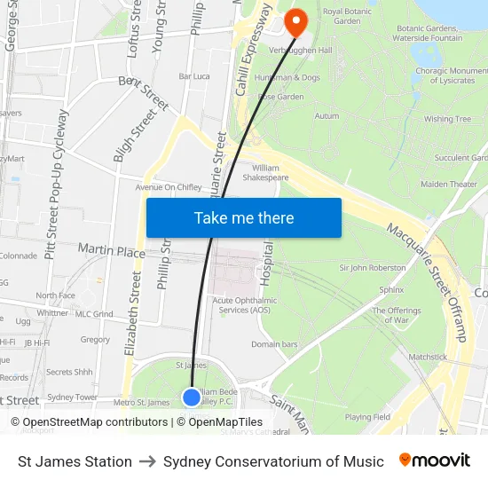 St James Station to Sydney Conservatorium of Music map