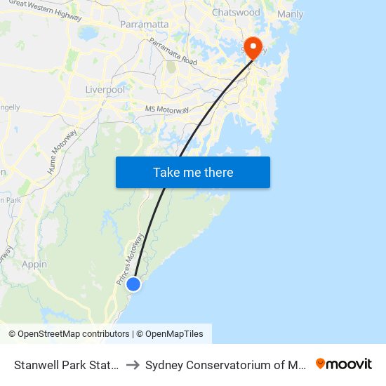 Stanwell Park Station to Sydney Conservatorium of Music map