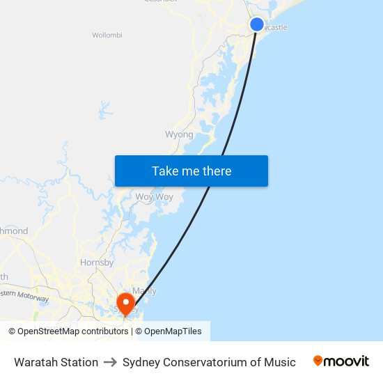 Waratah Station to Sydney Conservatorium of Music map