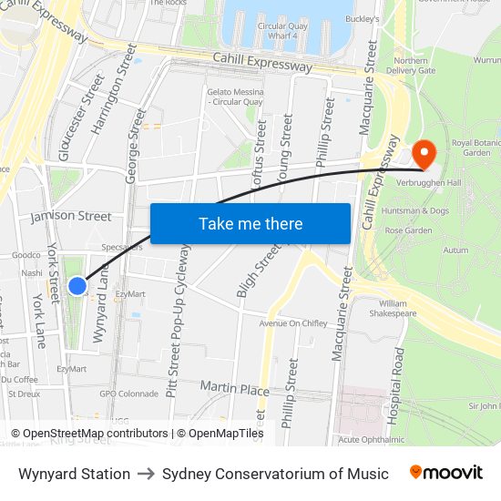 Wynyard Station to Sydney Conservatorium of Music map