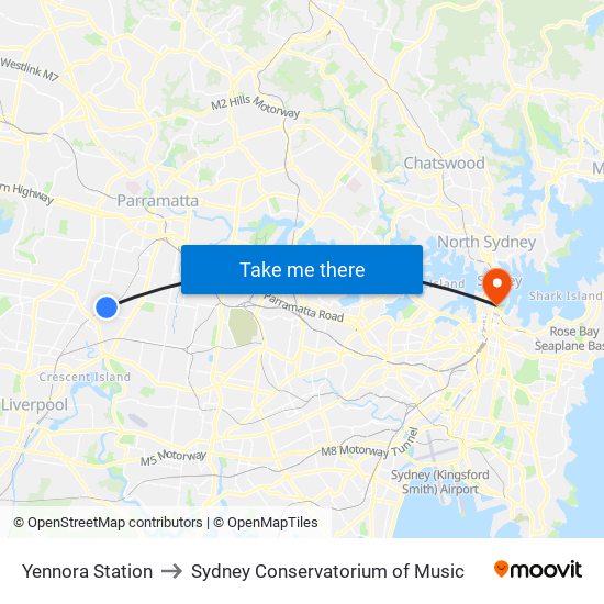 Yennora Station to Sydney Conservatorium of Music map