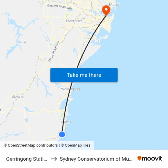 Gerringong Station to Sydney Conservatorium of Music map