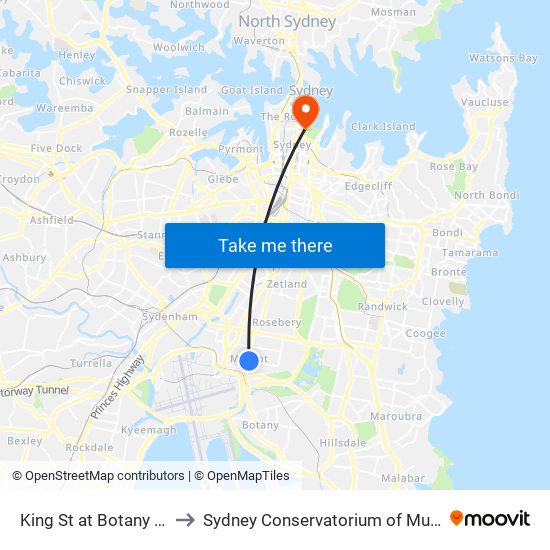 King St at Botany Rd to Sydney Conservatorium of Music map