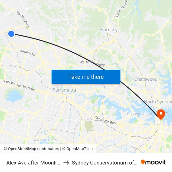 Alex Ave after Moonlight St to Sydney Conservatorium of Music map