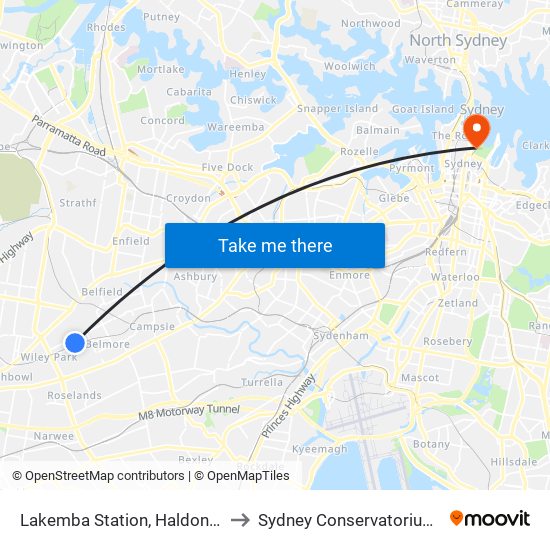 Lakemba Station, Haldon St, Stand A to Sydney Conservatorium of Music map