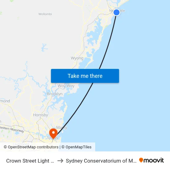 Crown Street Light Rail to Sydney Conservatorium of Music map