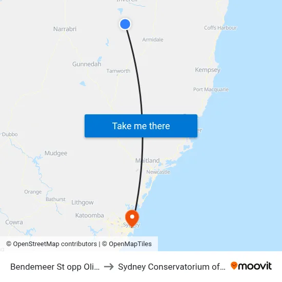 Bendemeer St opp Oliver St to Sydney Conservatorium of Music map