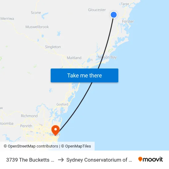 3739 The Bucketts Way to Sydney Conservatorium of Music map