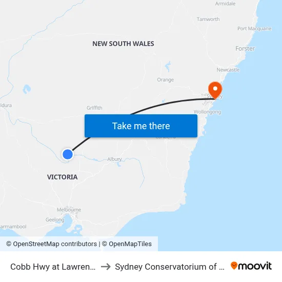 Cobb Hwy at Lawrence St to Sydney Conservatorium of Music map